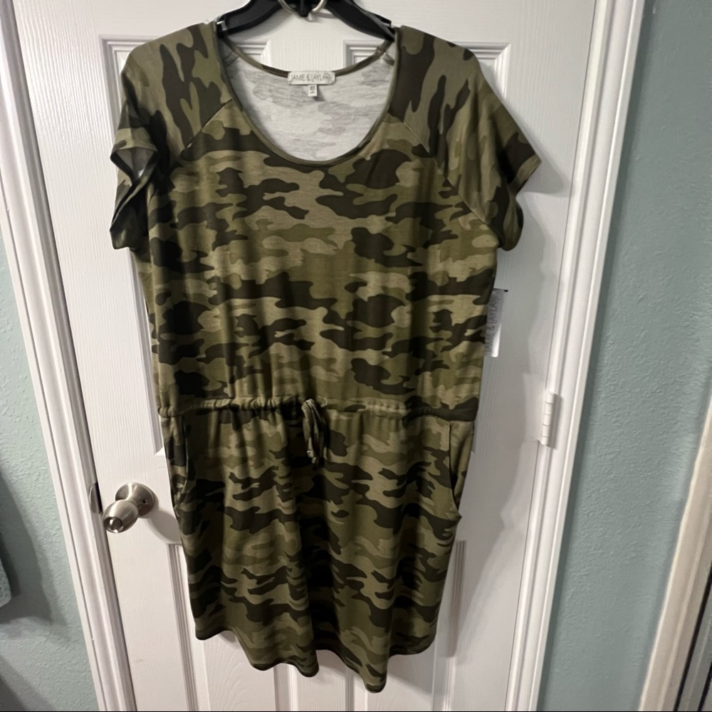 New Green Camouflage Short Sleeve Shirttail dress